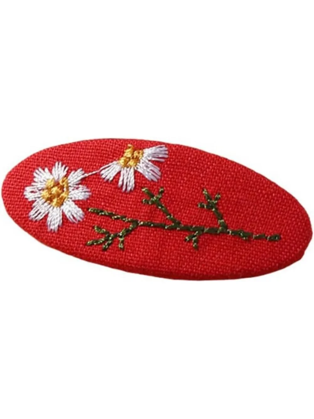 9Pcs Floral Embroidered Hair Clips - Handmade Oval Snap Barrettes, Assorted